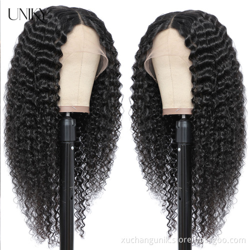 Uniky Wholesale Glueless Top Quality Cheap T Lace Frontal Align Virgin Raw Indian Water Deep Wave Long Women Human Hair Wig